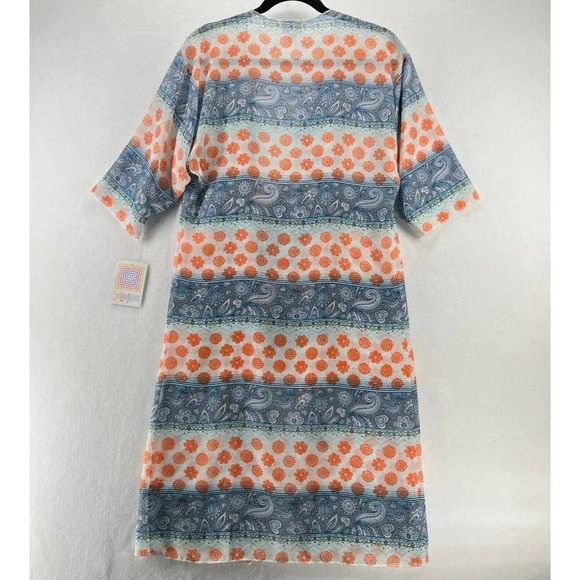 LuLaRoe Cover Up Womens Sz S Shirley Kimono Paisley Open Front Sheer Orange Blue - Picture 2 of 11